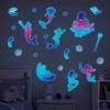Under The Sea Glow In The Dark Wall Decals, Mermaids Seahorse Shells Luminous Sticker for Girls Room, Nursery, Bathroom, Ceiling, Wall Decor