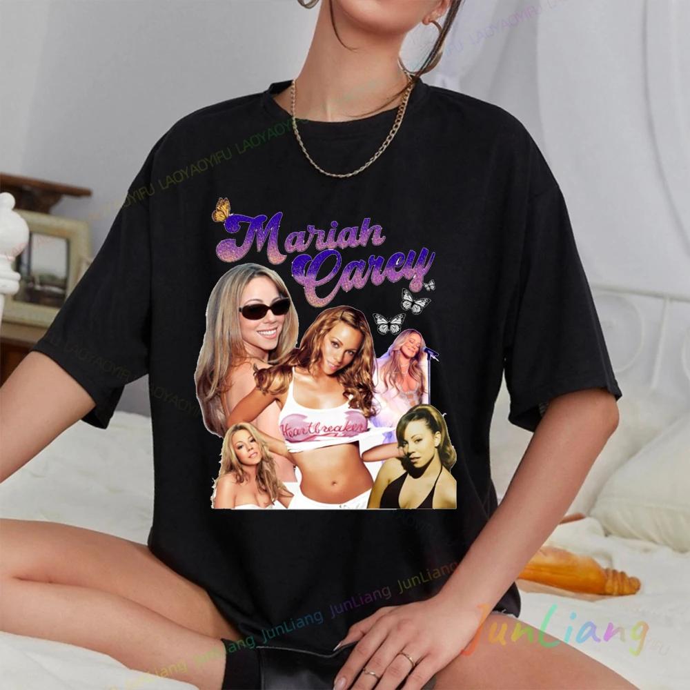 Maglietta Hip Hop Musicale Mariah Carey unisex Mistero casual girocollo manica corta Harajuku Y2K abbigliamento classico