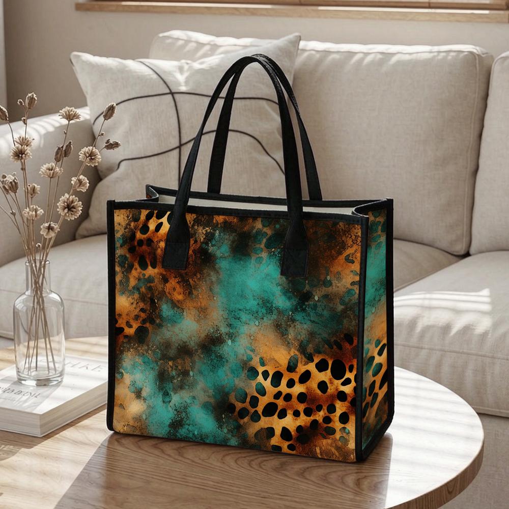 Vintage Leopard Print Tote Bag for Daily Shopping Travel Commute Portable Fashion Shoulder Bag