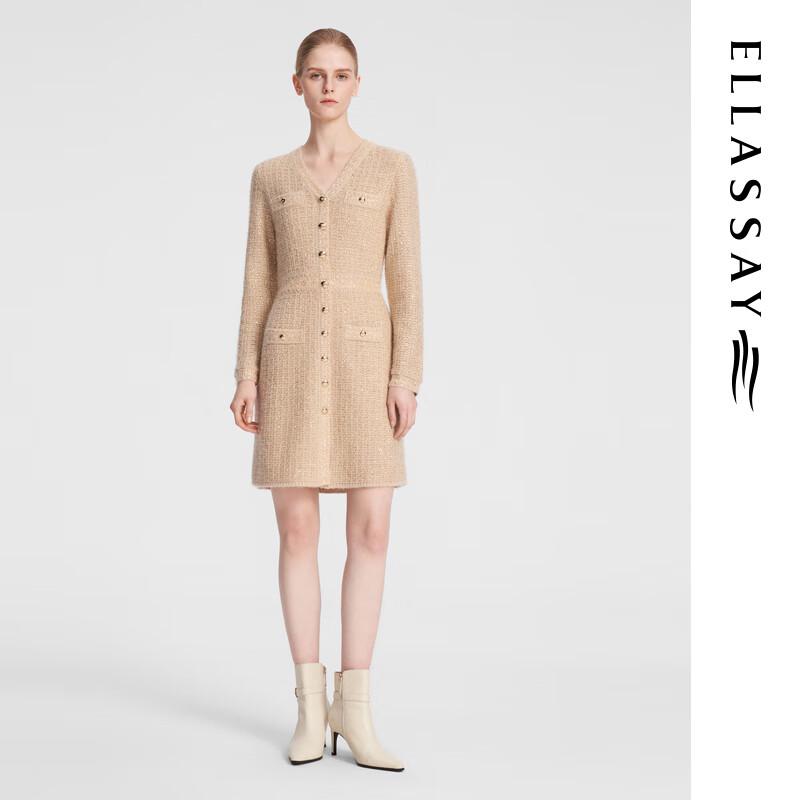 

ELLASSAY Women s Lamb Wool Glitter Knit Mid-Length Dress S