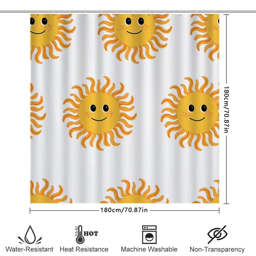 Bright Sunflower Shower Curtain White Bath Decor For Kids Room Waterproof Fabric Printed With Smiling Faces Perfect Gift For Mot
