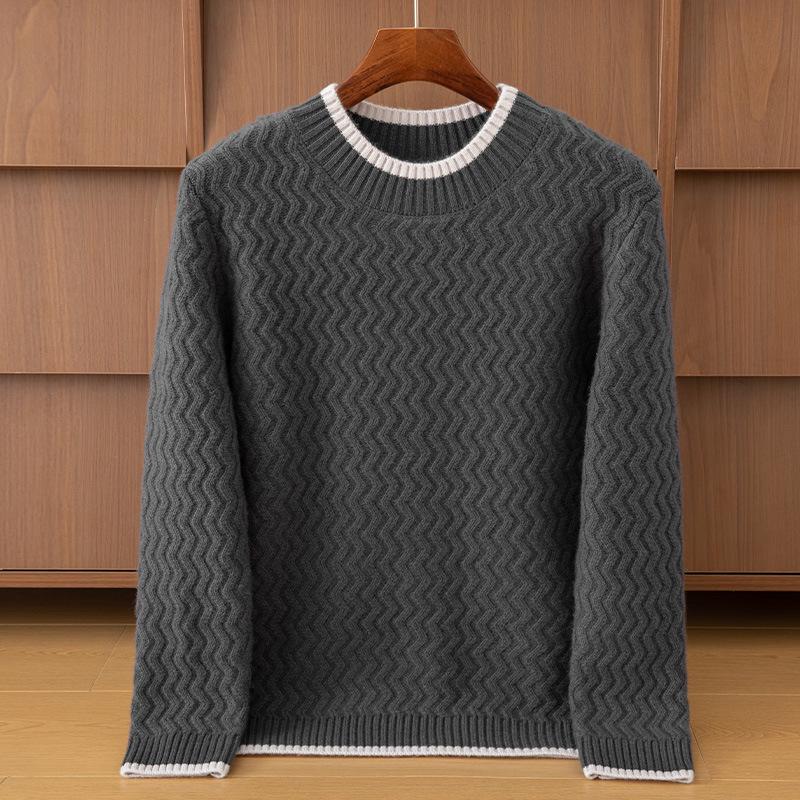 Men s Color Block Cashmere & Wool Jacquard Sweater - High Neck, Thickened, Loose Fit for Autumn/Winter S