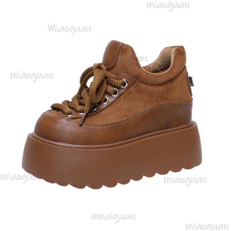 Damen Wildleder Plateau-Sneaker Dicke Sohle Keile Runde Spitze Schnürung Lässige Sneaker Rutschfest Retro Bequeme Alltagsschuhe