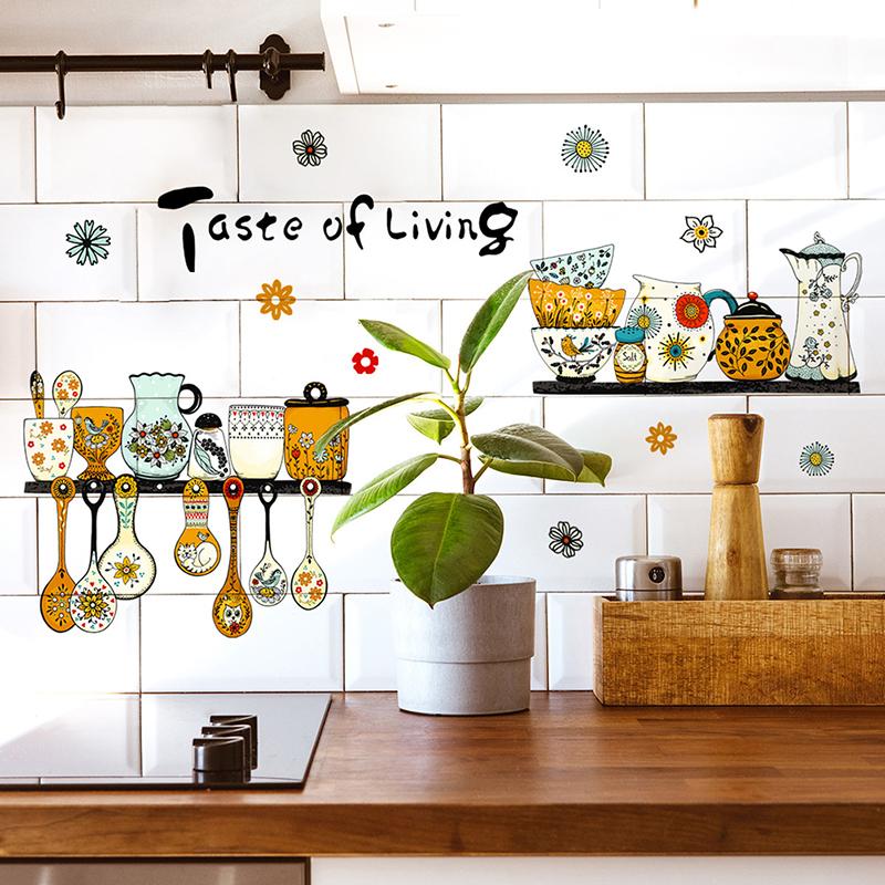 Kitchen Vintage Tableware Wall Stickers Home Living Room Bedroom Decoration