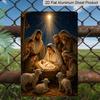 2D Flat Nativity Scene Holy Family with Shepherds Lambs Aluminum Metal Sign‑8.0x12.0inch Christmas Religious Wall Decor, Star Manger Hanging Art