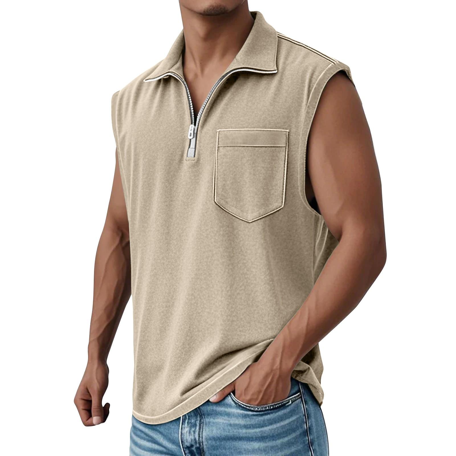 

Men s Summer Solid Color Sports Zipper Lapel Vest Men s Sports Casual Vest XXXL зелений