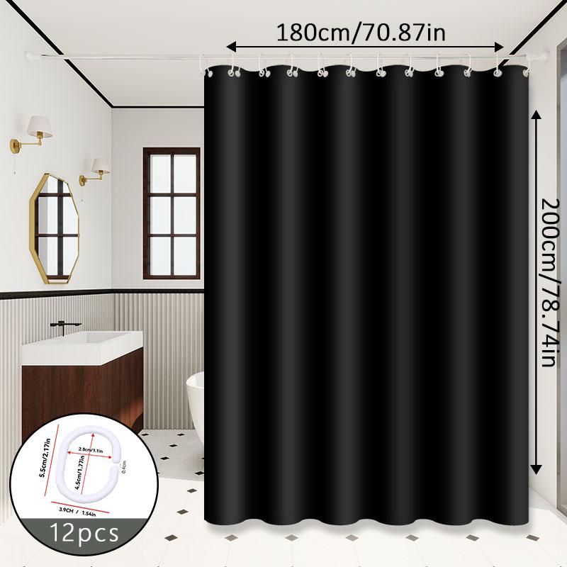 Minimalist Pure Black Shower Curtain, Bathroom Dry and Wet Separation Partition Curtain, Peva Material, Easy To Clean, Comes with Hooks
