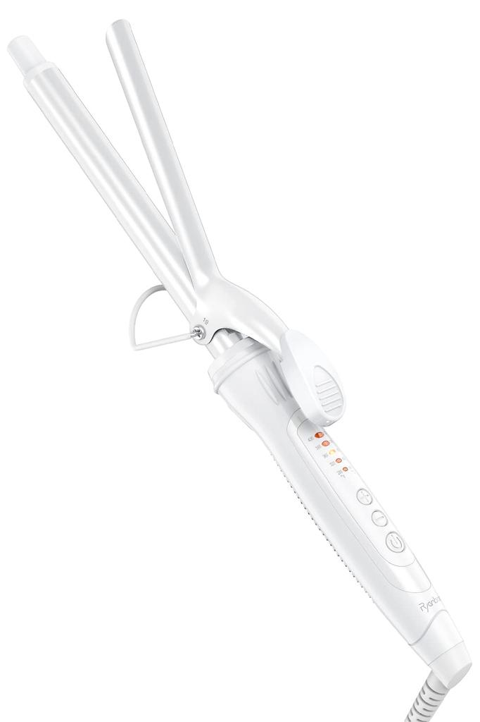 Ryanboo Hair Iron, Curling Iron, 19mm, Professional Grade, 5 Temperature Settings, Max 220°C, International Compatible (19mm, White)