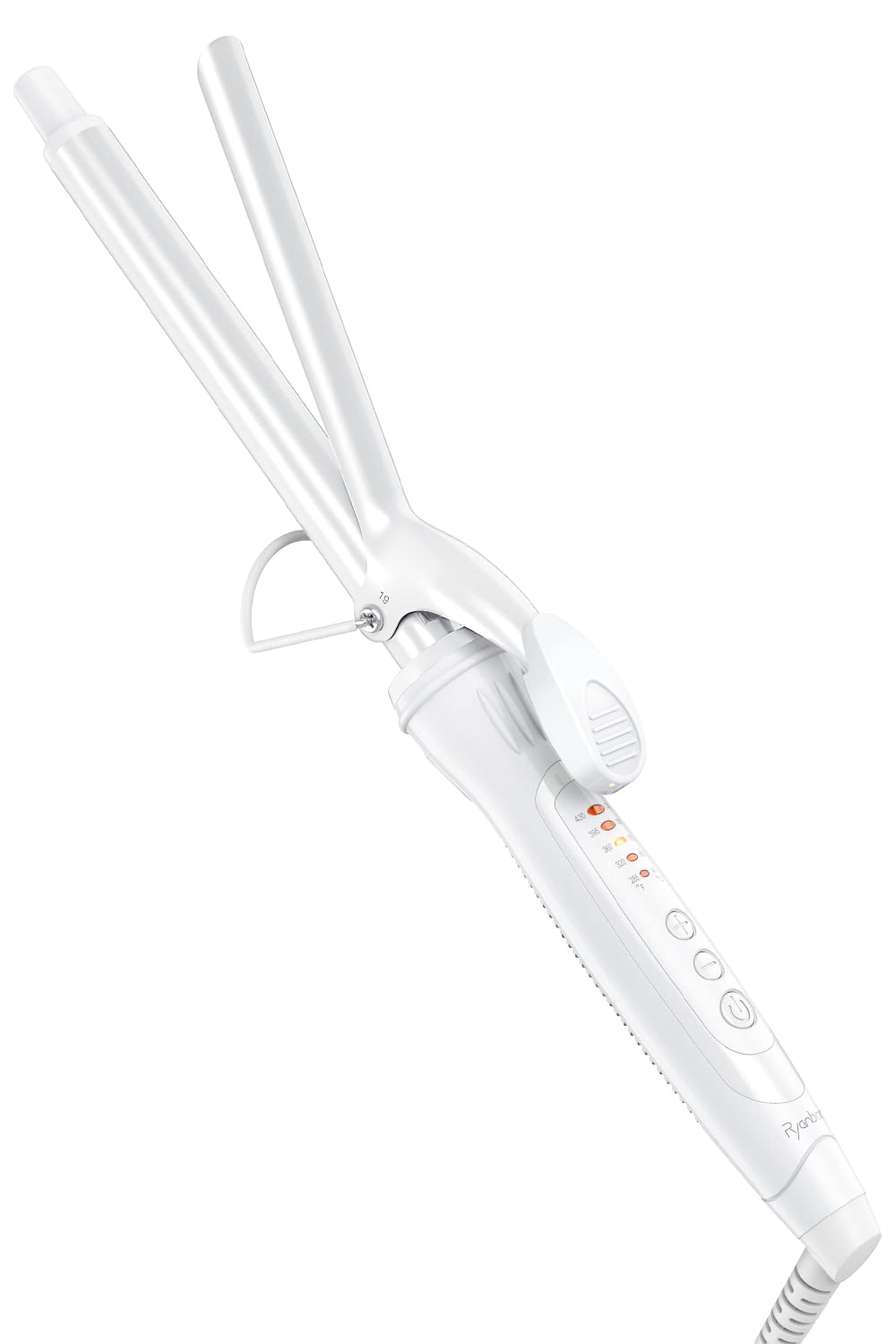 

Ryanboo Hair Iron, Curling Iron, 19mm, Professional Grade, 5 Temperature Settings, Max 220°C, International Compatible (19mm, White)