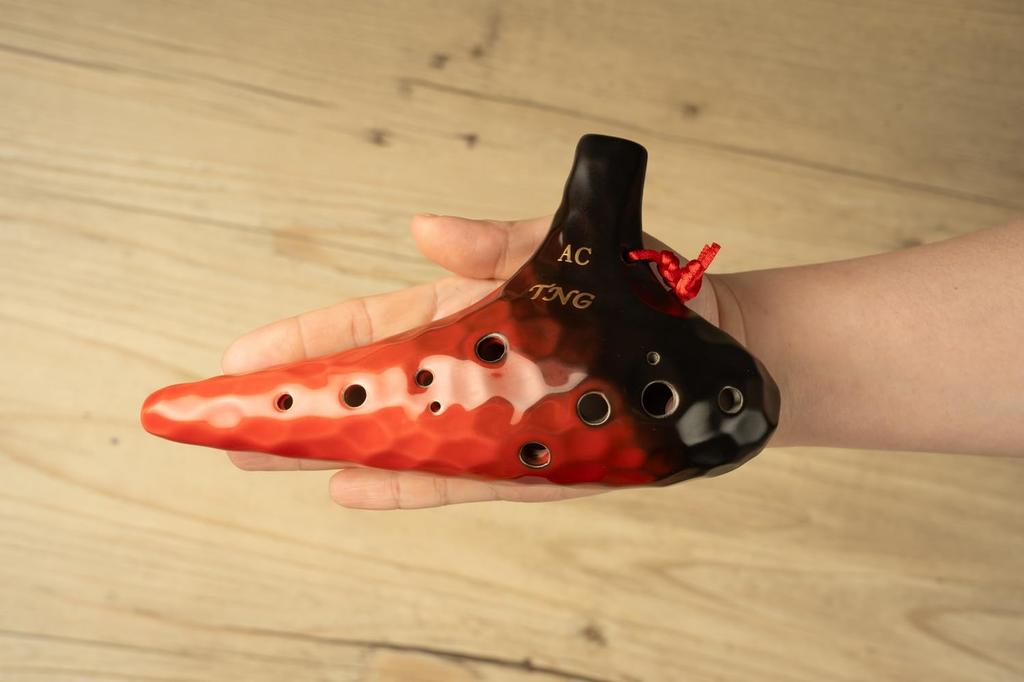 TNG Ocarina Instrument 12 High Quality Ocarina for Tube Playing Glazed Finish Ocean Wave Pattern [Alto/C Key/AC / Holes] (with Strap) (Red)