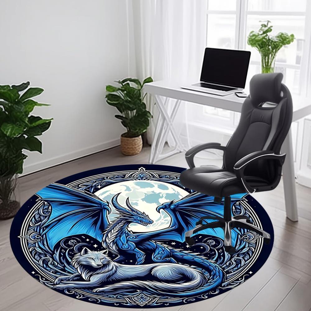 1pc Dragon Wolf Office Round Area Rug, Under Office Chairs Bedroom Living Room Home Decor, Room Deco, Available in Various Sizes