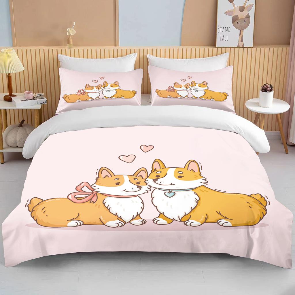 Niedliches Cartoon-Tierpaar Doppelbett-Bettdeckenset Bett Europäisches Bettwäscheset Heimtextilien Luxus-Kissenbezug Schlafzimmer-Bettwäscheset