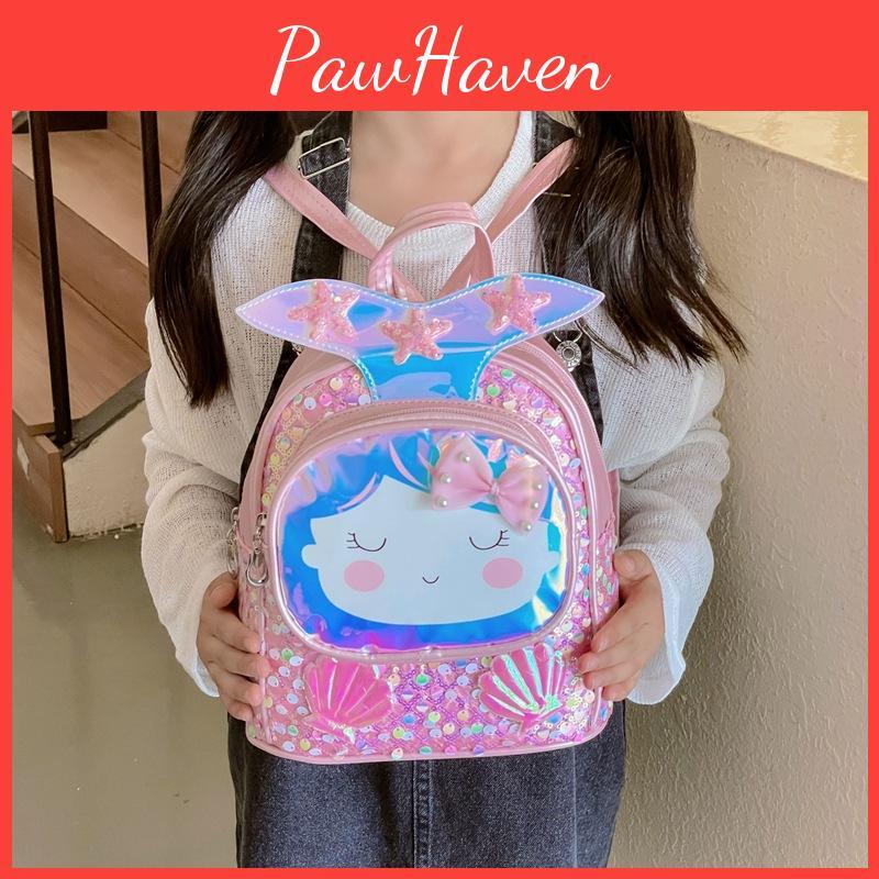 Girls Backpack Children With Shiny Shell Mermaid Tail For Kindergarten Use
