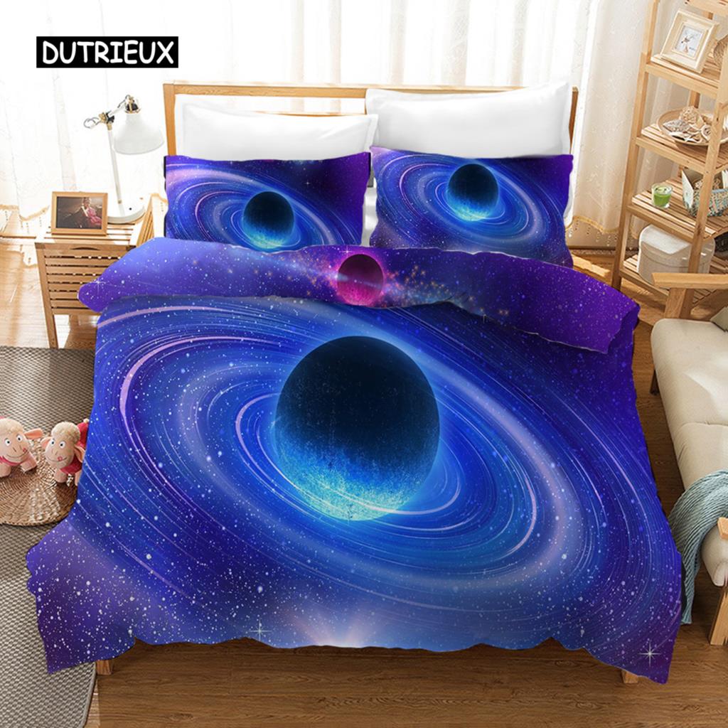 Starry Sky Duvet Cover Set Blue Orange Galaxy Starry Sky Theme Twin Bedding Set Microfiber Double Queen King Size Quilt Cover