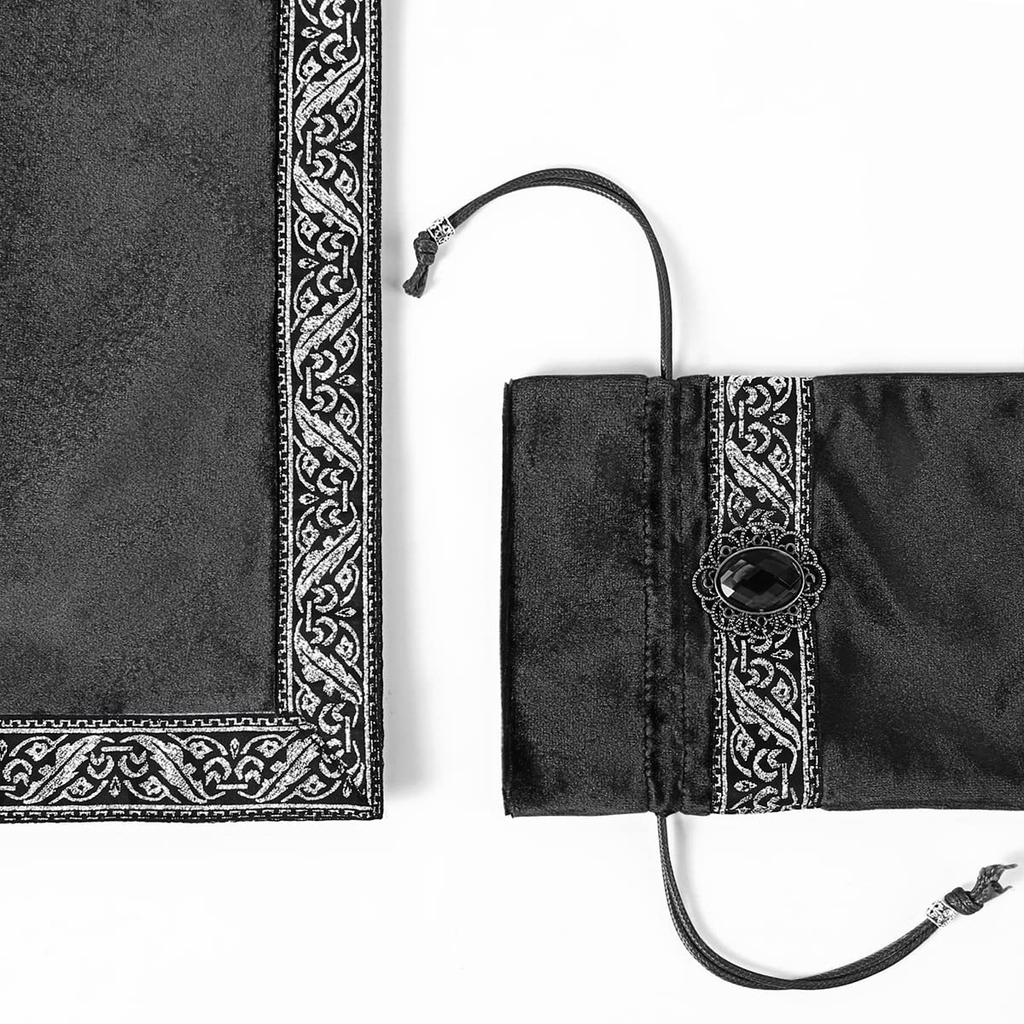INIBUD Tarot Cloth, Velvet, for Tarot Cards, with Pouch, 65 x 65 cm, High-Quality, Thick, Philosopher's Stone (Non-slip, Black)