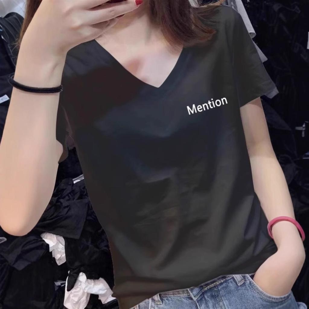 White Low V-neck T-shirt Women's Short-sleeved Summer Wear 2025 New Popular Pure Cotton Loose Top Large Neckline T-shirt