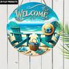 JIT [2D Flat] 1pc Delicate Beach-Themed Wooden Decorative Plaque & Statues, 7.87x7.87 Inch Round Hanging Art Decor with Blue Recliner and Sun Hat