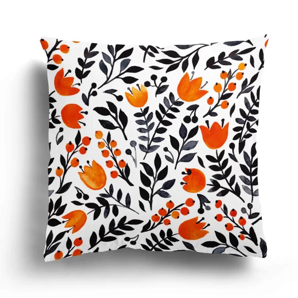 Home Decor Colorful Floral And Leaf Patterned Pillow Covers Pattern Cushion Cover Suitable For Sofa Bedroom Car Pillow Cover