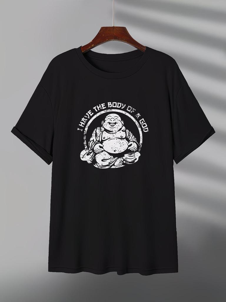 Men's T Shirt with I Have The Body Of A God Print Round Neck Short Sleeve Casual Shirt, Machine Wash