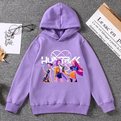 KPop Dämonenjäger Hoodie für Kinder Kawaii Cartoon Kleidung Mode Lila Kapuzenpullover Kleidung Anime Dünnes Sweatshirt Oberteile Kinder Geschenk