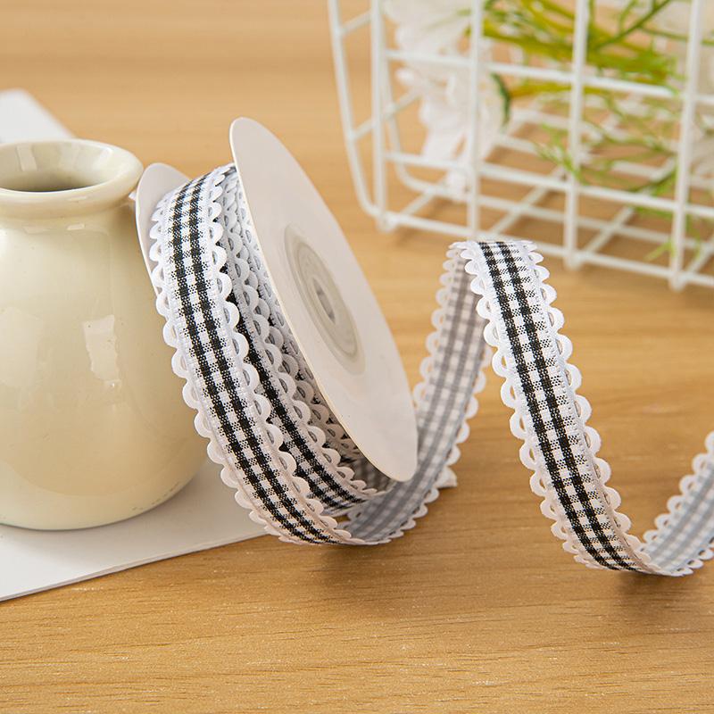 

10 ярдов Ткань в клетку 1,5 см с цветочным букетом DIY поделки Лента в клетку Аксессуары для волос Упаковка подарков для бантов Конфетная волна 1.5cm*10yards чёрный