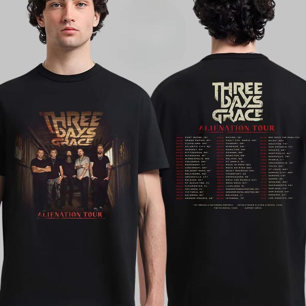 MultiEleUnisext Brushstroke Print Tee Rock Band Streetwear Casual Unisex Top for Fans Three Days Grace Tour Dates Graphic Tee