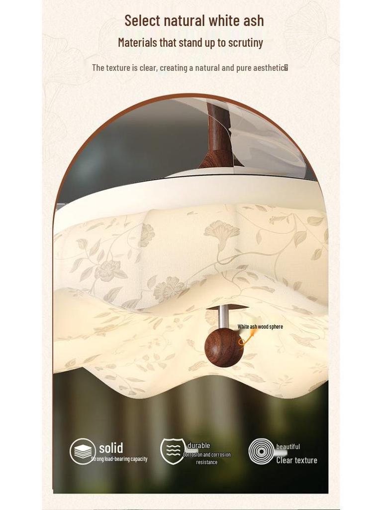 Vintage Song-Style Ceiling Fan Light with Printed Fabric Shade for Bedroom and Dining Room