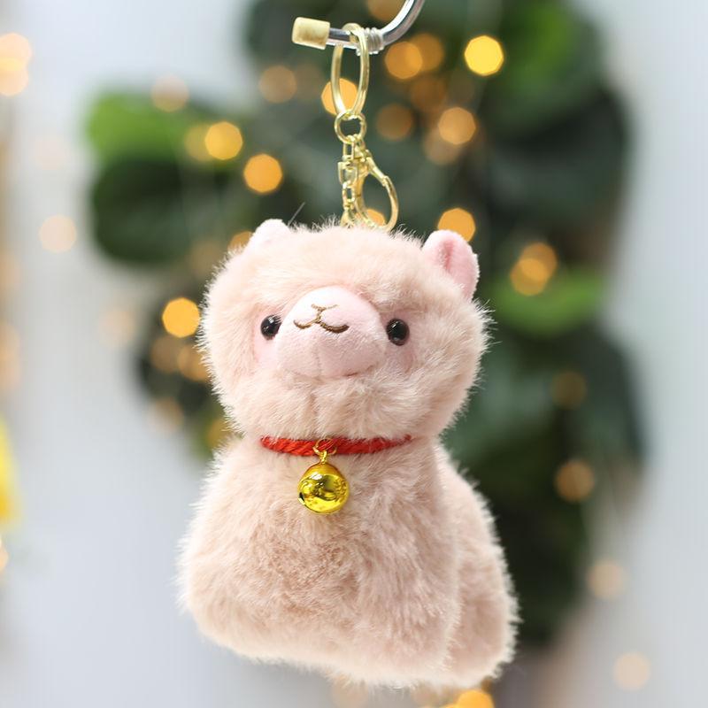 Fluffy Plush Alpaca Keychain with Vibrant Colorful Bells Cute Charm for Backpack Car Key Pendant