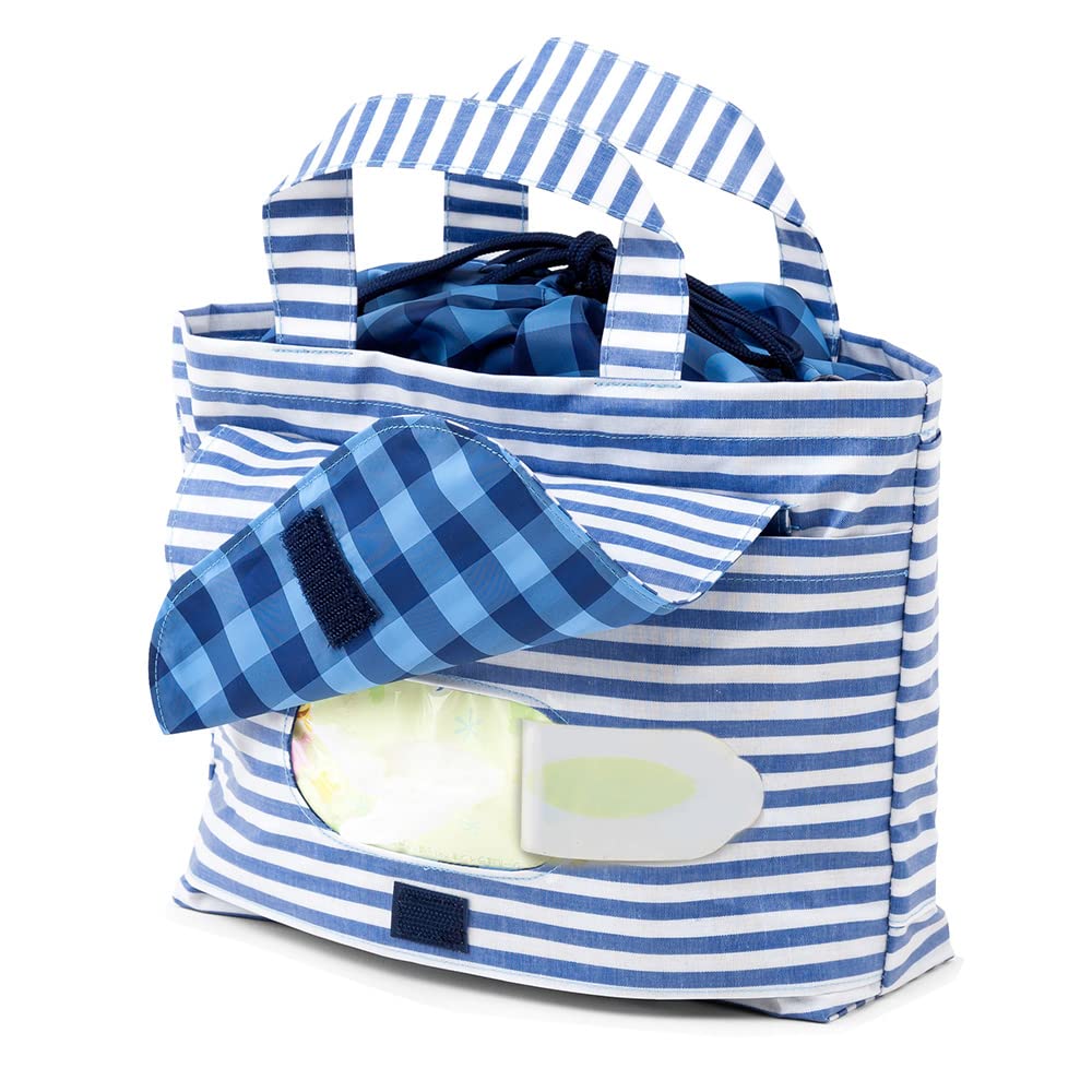 BAREVNÝ STYL CUKROVÍ Přebalovací pouzdro Ideální pro Made in Basic Pruhované B1300500 (Taška se stahovací šňůrkou) - Výlety, Japonsko, (100% bavlna) - Modrý,