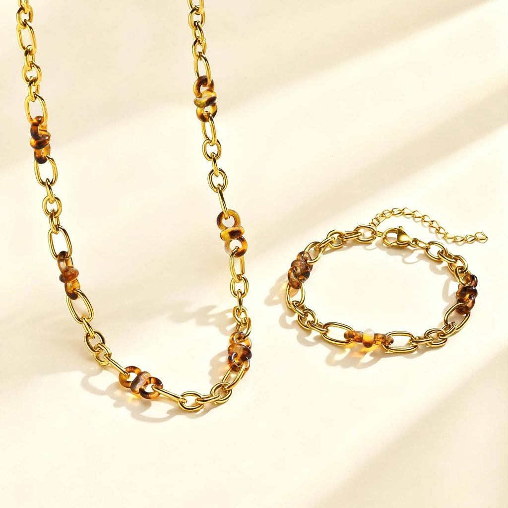 Women's Stainless Steel Enamel Link Chain Bracelet,Chunky Gold Plated Bracelets,Hypoallergenic Jewelry Gifts