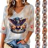 Women's Casual V-Neck Three-Quarter Sleeve Halloween Print Top