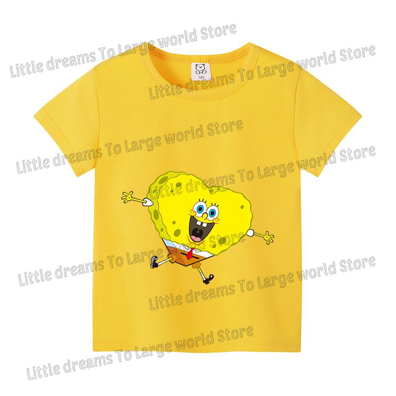 SpongeBobs Cartoon Tshirt for Children Cotton Soft Tee Boys Girls Tops Colorful Clothing Anime Printed Clothes Birthday Gift