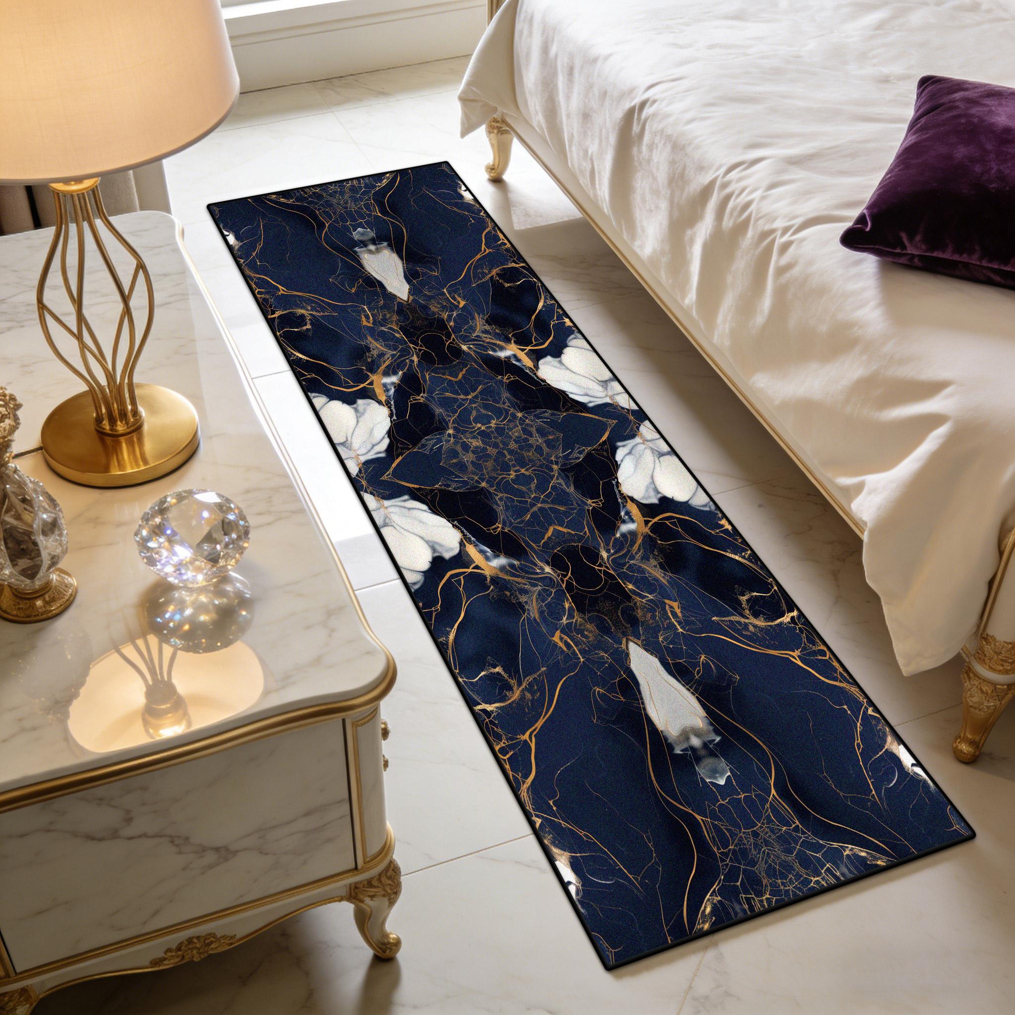 Light Luxury Marble Pattern Bay Window Soft Mat Bedroom Bedside Washable Non-slip Rug Living Room Decoration Long Runner Carpet 60x160cm