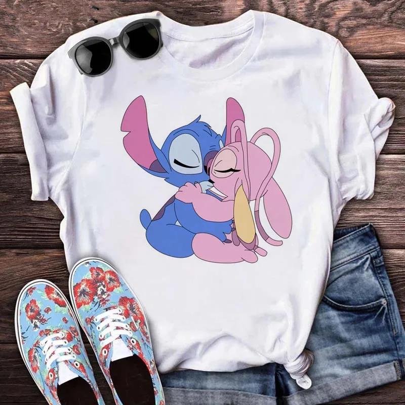 Kawaii Stitch Women's Fashion Top Casual Women's Round Neck T-Shirts Harajuku 90s Cute Stitch Women's Short Sleeves Tops Tees