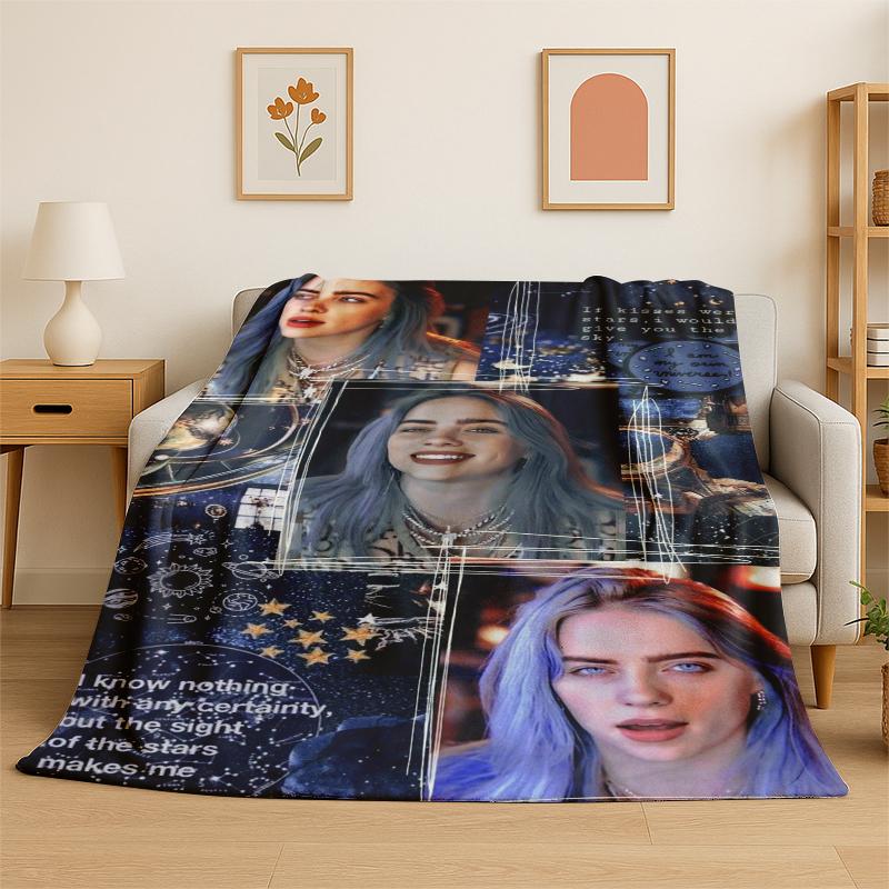 Coperta di Flanella 3D con Stella Cantante Billie Eilish Morbida Calda Plaid per Camera da Letto Soggiorno Letto Viaggio Campeggio Picnic Regalo