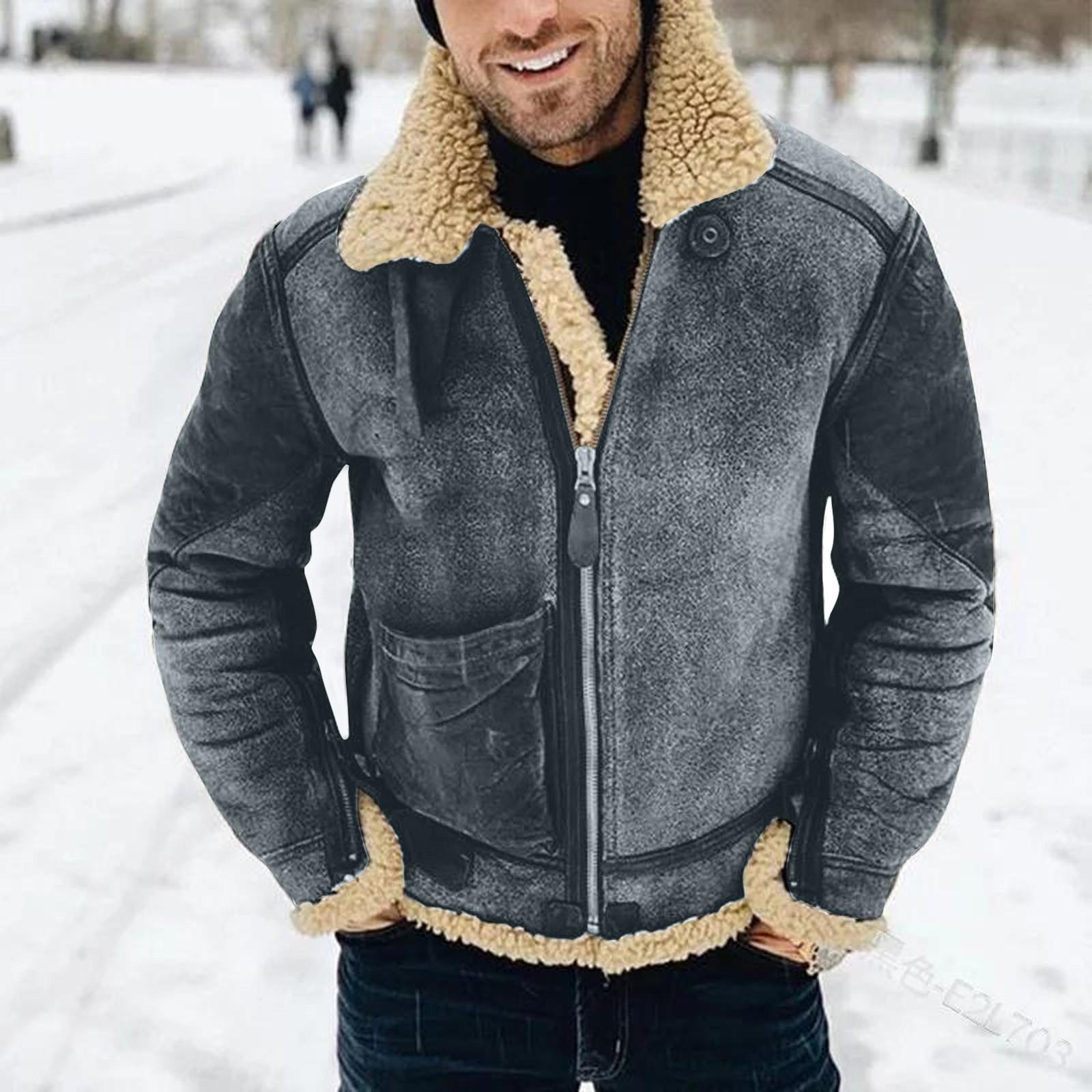 

Men s Winter Warm Jacket With Thick Lapel And Color Matching Imitation Leather L чорний