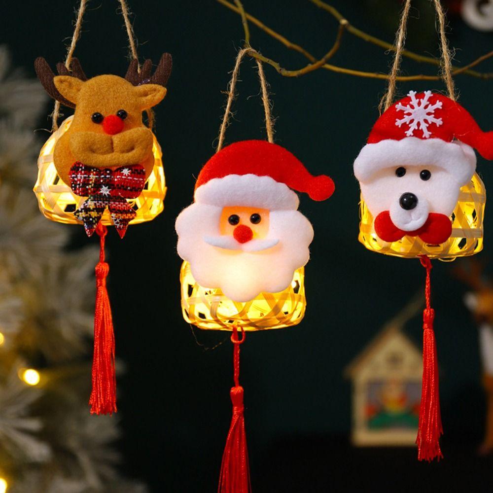 Handheld Christmas Bamboo Lantern Light-emitting Handmade Woven Lamp  Decoration