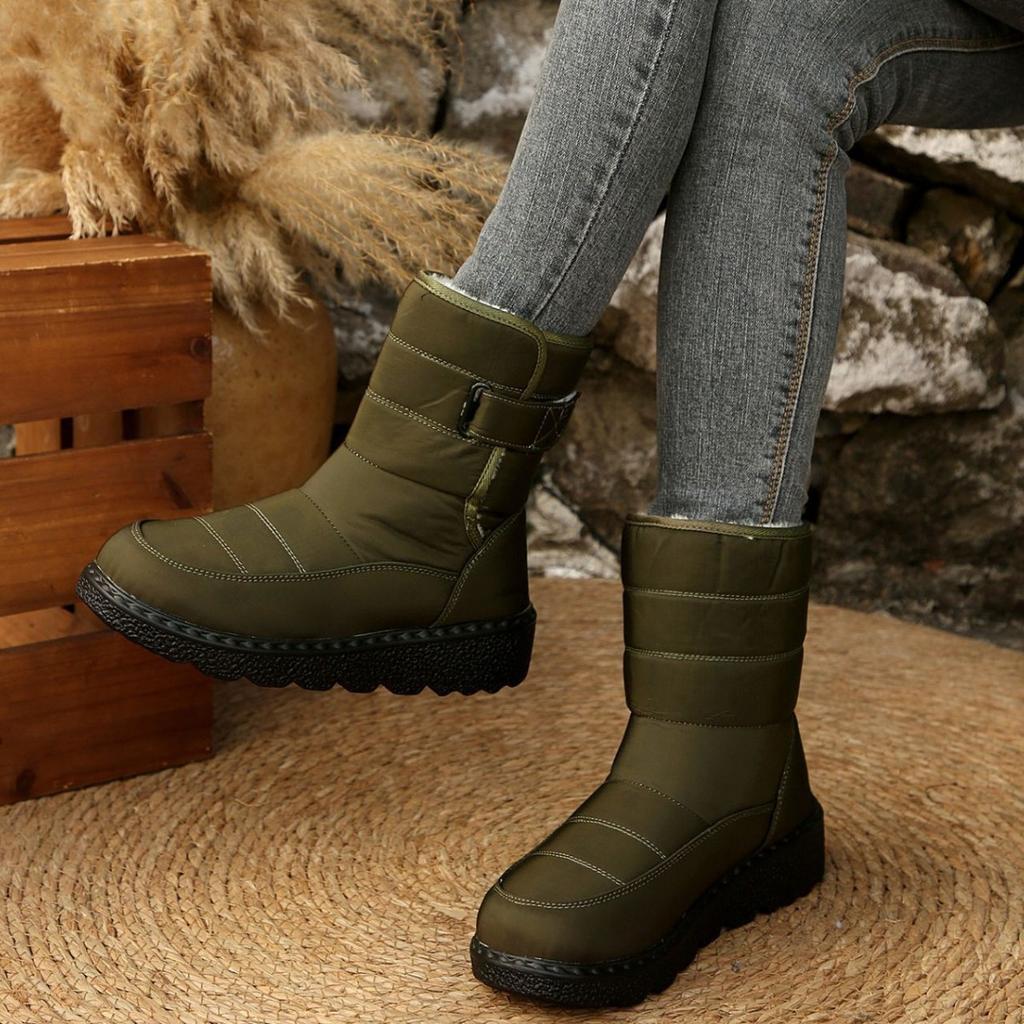 Women's Large Size Soft Sole Winter Warm Anti-slip Fur One Snow Boots Padded Lined Ankle Boots Waterproof Outdoor Sports Mid Calf Cotton Boots