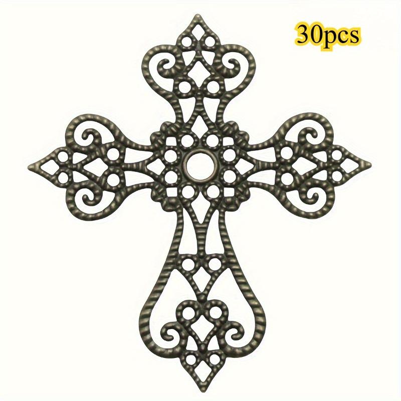 30pcs Vintage Hollow Floral Cross Embellishments 55x60mm Cast Iron DIY Scrapbooking Corner Decorations for Crafting DIY Lovers