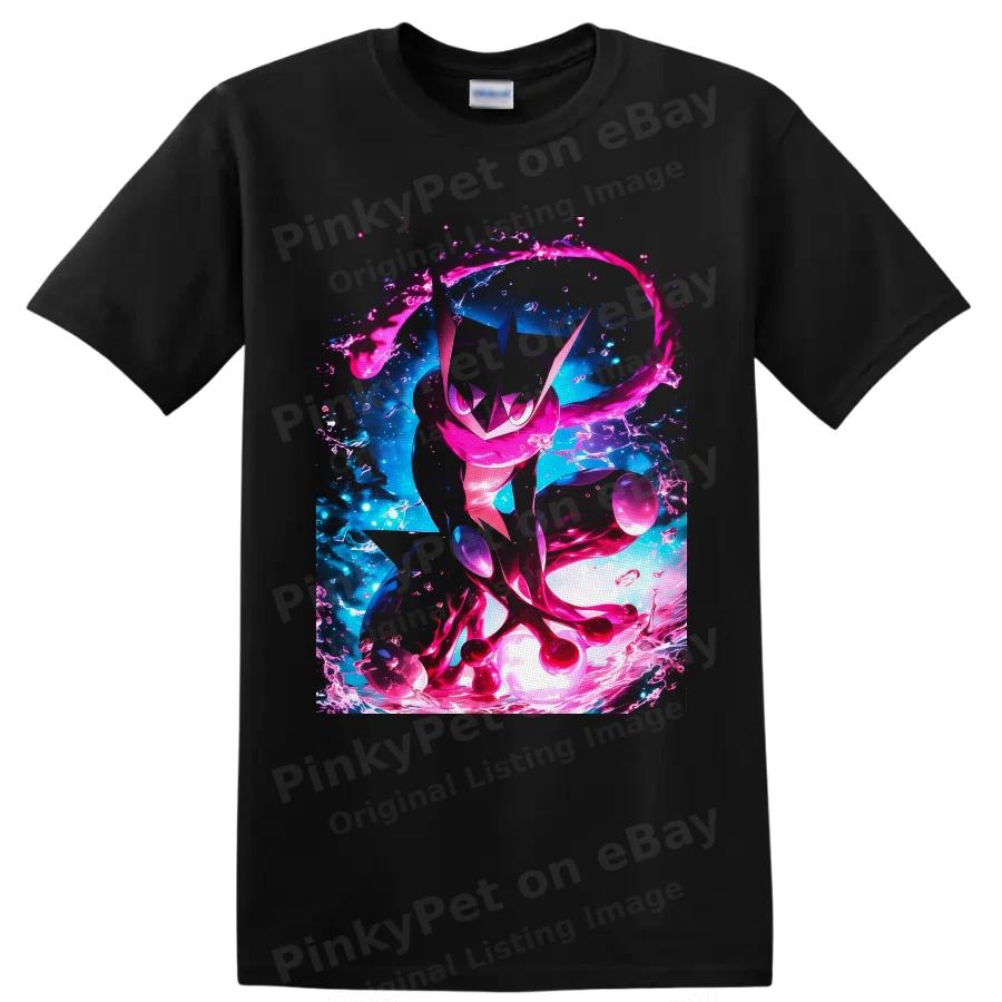 Greninja Water Ninja T Shirt Neon Pink Blue Splash Anime Graphic Tee Gift Art