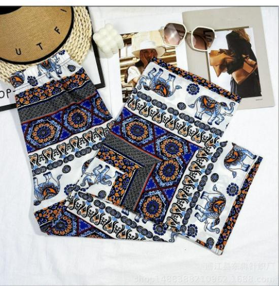 Women's Summer Bohemian Elephant Print Ice Silk Wide-Leg Yoga Pants