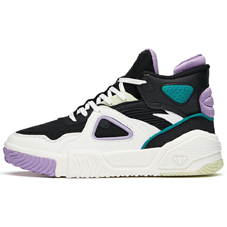 

New Anta High Top Skateboard Shoes Women s Black White Purple 122148088-3 35.5