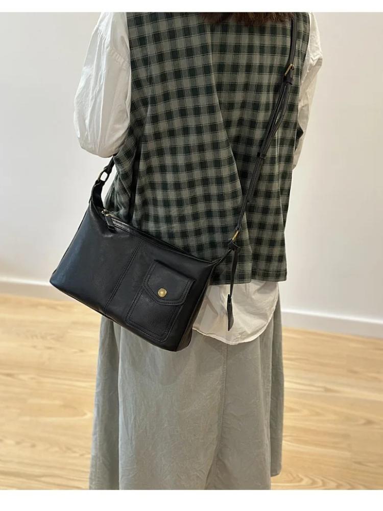 Johnature Genuine Leather Casual Women's Bag Soft Cowhide Solid Color Versatile Shoulder Crossbody Bag