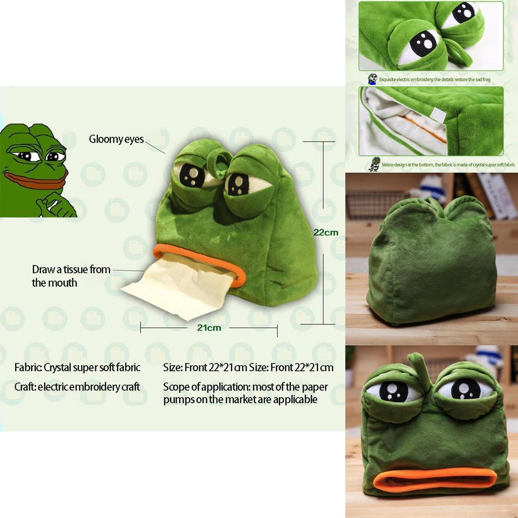Pepe Sad Frog Plush Tissue Storage Box For Home And Office Use Soft Touch And Novel Design