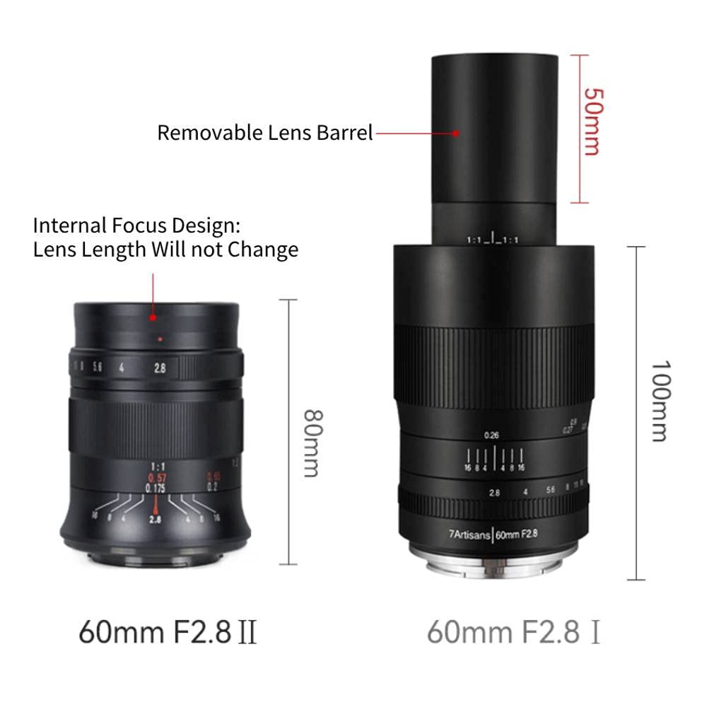 7Artisans Obiectiv de cameră macro 60mm F2.8 Mark II cu focalizare manuală pentru camere mirrorless APS-C, Leica T, Leica TL, Leica TL2, Leica CL și Sigma FP