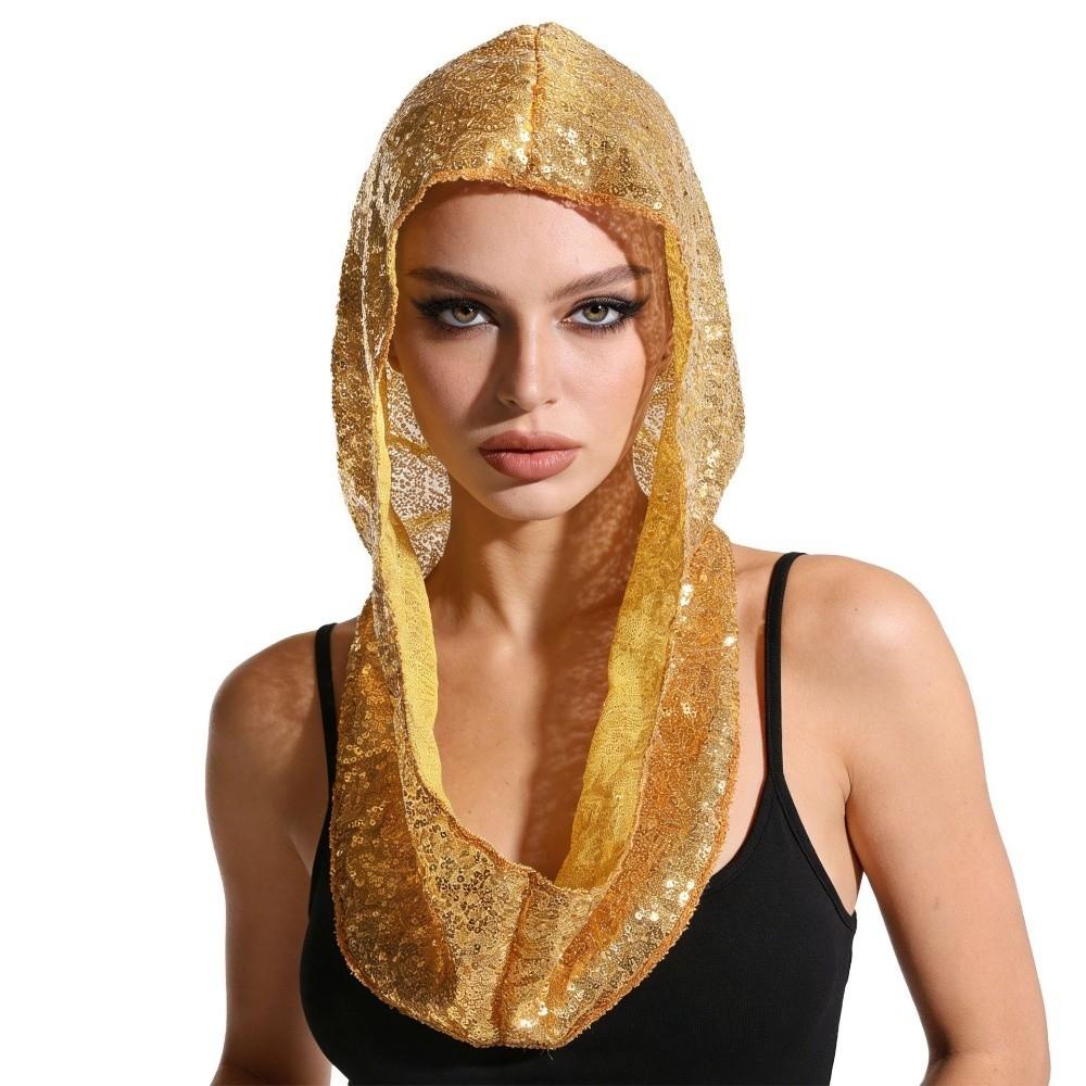 Lace Sequin Hooded Headscarf Breathable Lace Head Cover New Pullover Hat Costume Accessories
