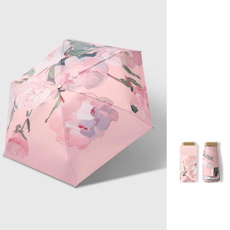 

Мини карманный зонтик от дождя, картина маслом, зонт с принтом, дорожный зонт от солнца, легкий ветрозащитный портативный 6-складной зонтик