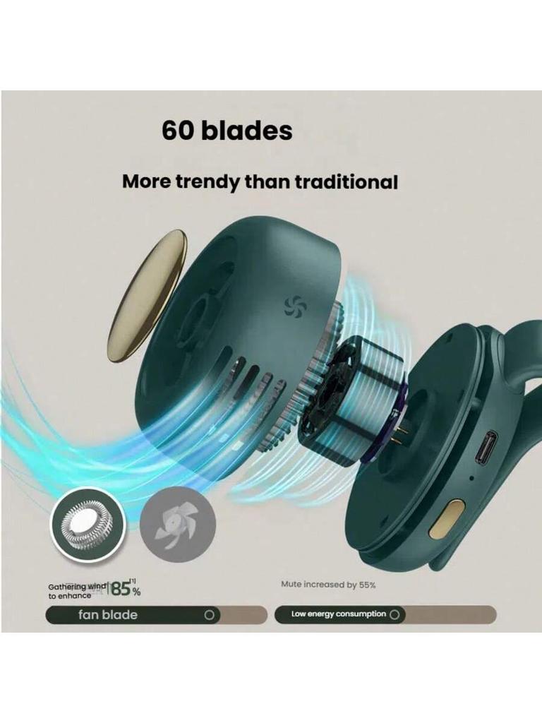 Portable Bladeless Fan 3 Speeds with Waist Clip 360° Rotation USB Rechargeable Ultra Quiet Personal Fan for Outdoor Sports Campi