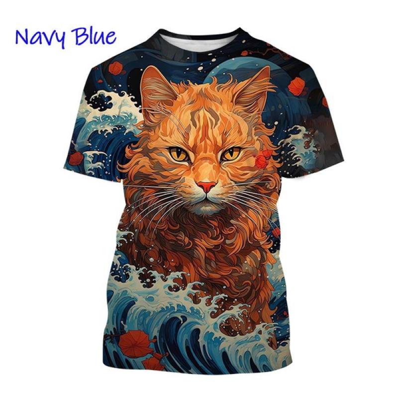 Fashionable Personalized Harajuku Style Unisex Short-sleeved Top New Animal Cat 3D Printed T-shirt