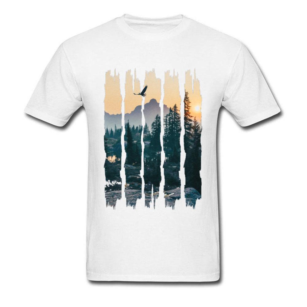 Chinese Style Natural Landscape Mountain Design T Shirt Stylish Fashion 3d Picture Tshirts For Unisex Round Collar Cotton Tshirts